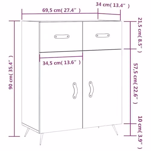 vidaXL Modern Sideboard in Grey, W/D/H: 69.5 x 34 x 90 cm – 3