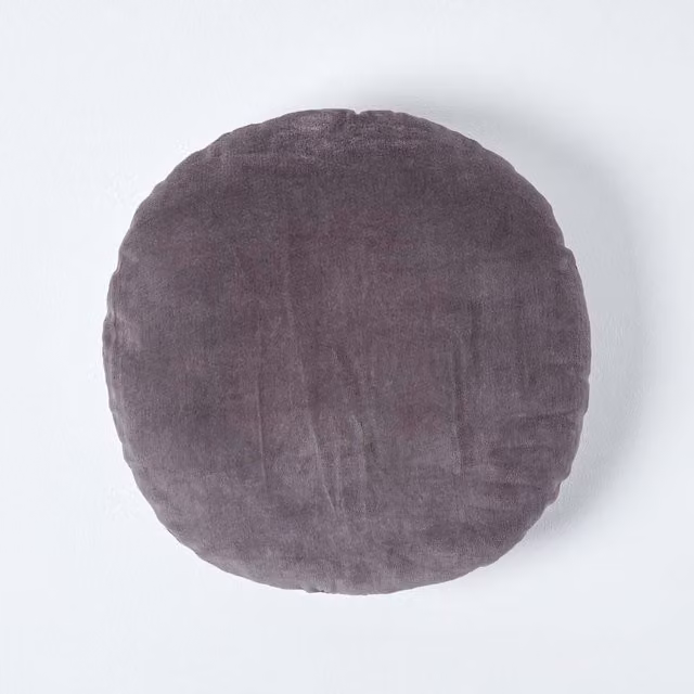 Homescapes Velvet Round Cushion in Grey and Orange, Diameter: 40 cm