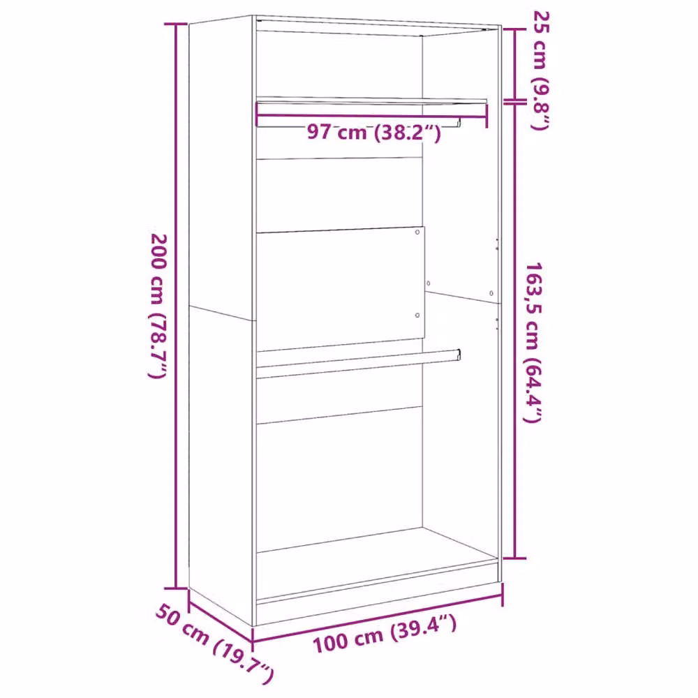 Berkfield Home Concrete Grey Wardrobe in MDF, W/D/H: 100 x 50 x 200 cm – 2