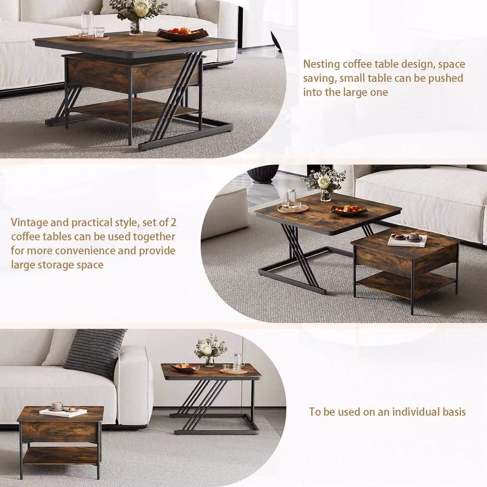 Dprodo Set of 2 Round Nesting Coffee Tables in Brown Walnut Finish – 4