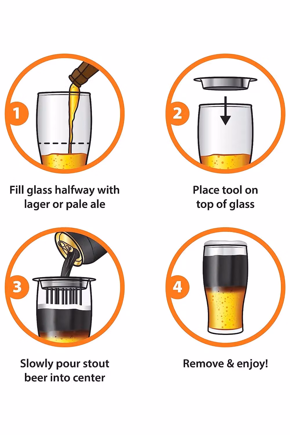 Final Touch Black and Tan Beer Glass and Layering Tool Set in Black and Multicolour – 4