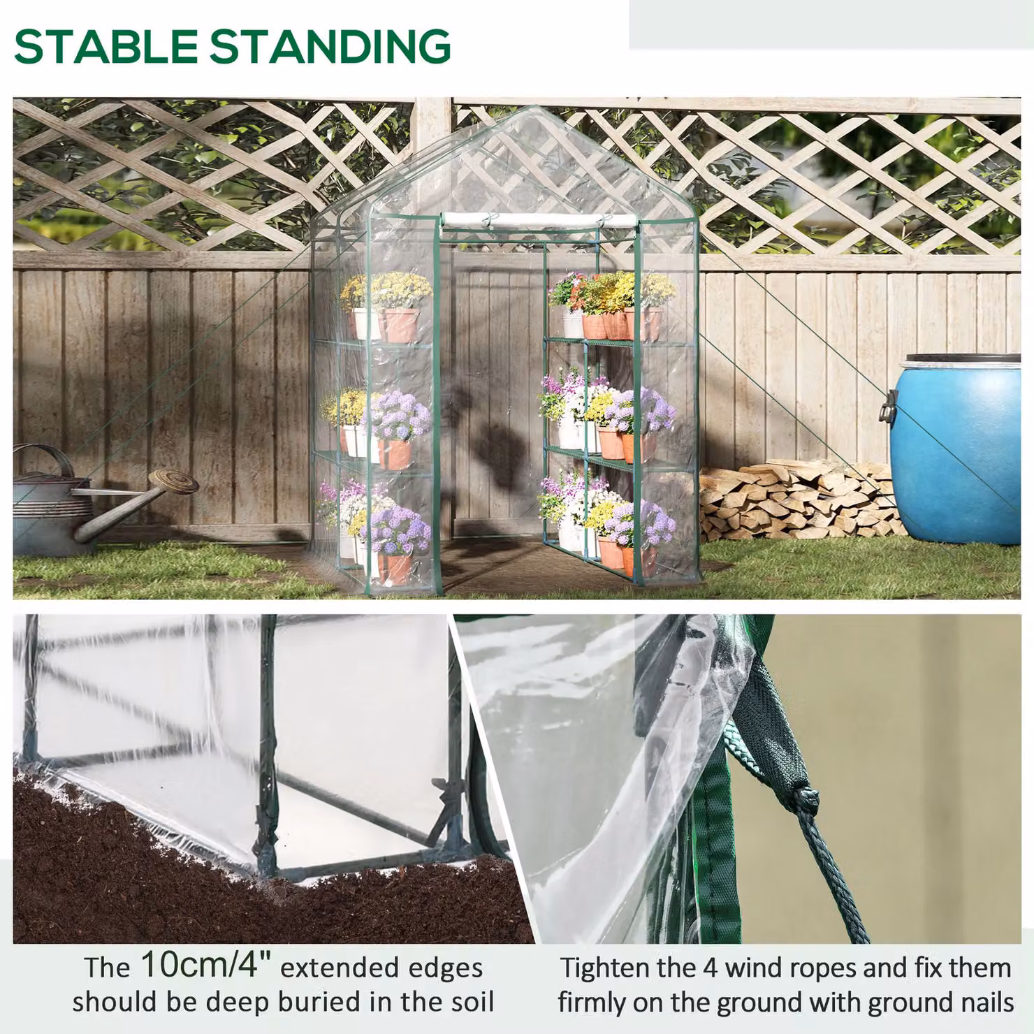 Outsunny Portable Walk In Greenhouse with 8 Shelves and Metal Frame, Transparent, Height: 143 cm – 3