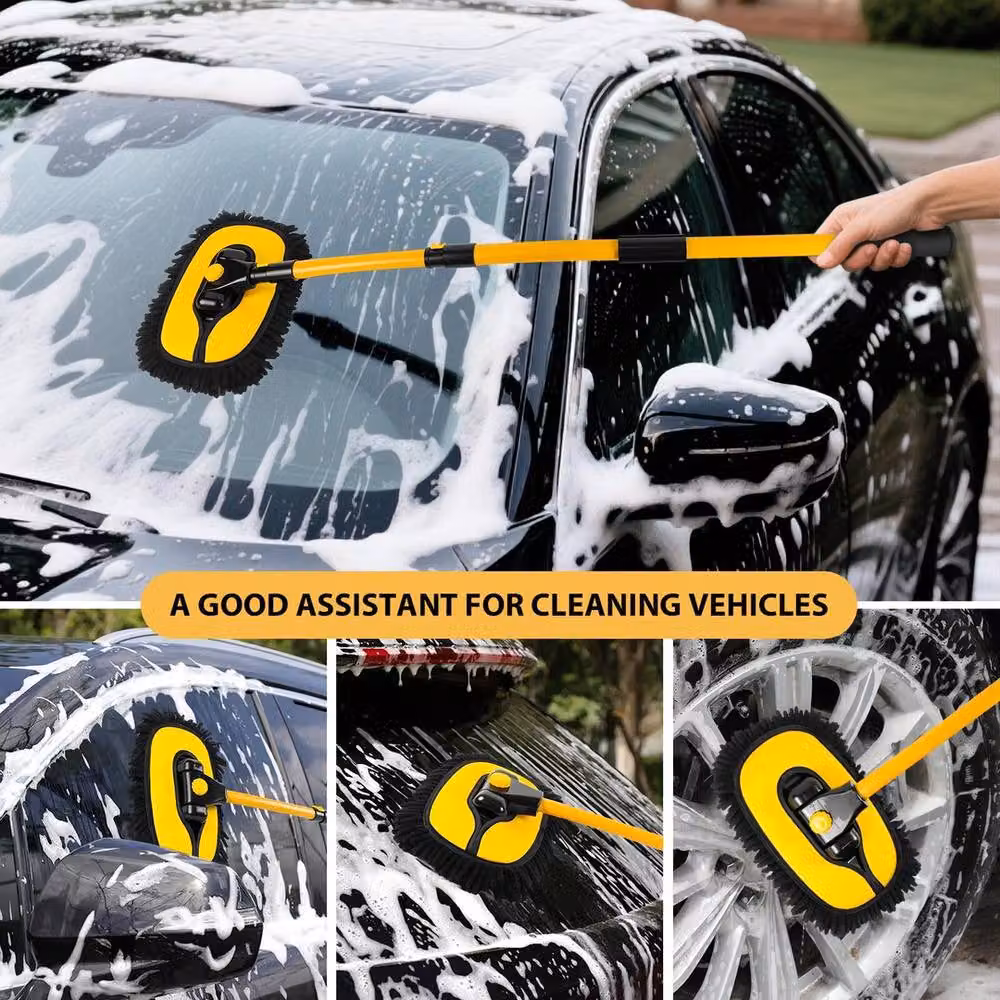 FLAVORA Yellow Car Wash Brush Mop with Microfibre Telescopic Long Handle – 2