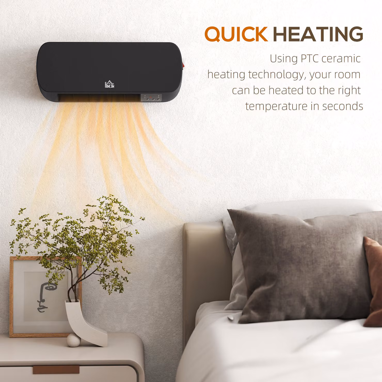 HOMCOM 2000W Wall Mounted Ceramic Fan Heater with Remote Control and Timer, Black – 6