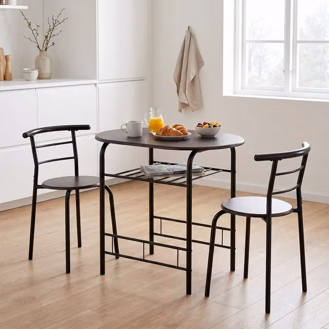 Seconique Derry Modern Oval Dining Set in Black and Walnut – 1