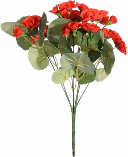 Kingsbury Gifts Red Artificial Geranium Bush with 7 Stems, Height: 30 cm