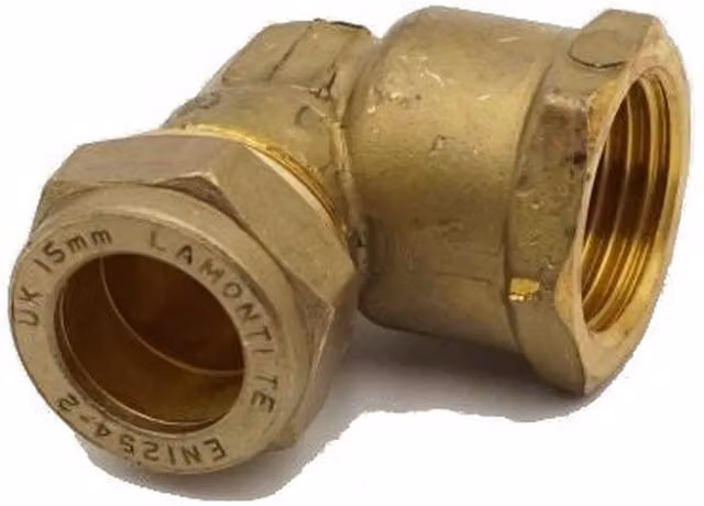 Prima Plus Brass Compression Elbow 15mm x 1/2 inch Female, Gold