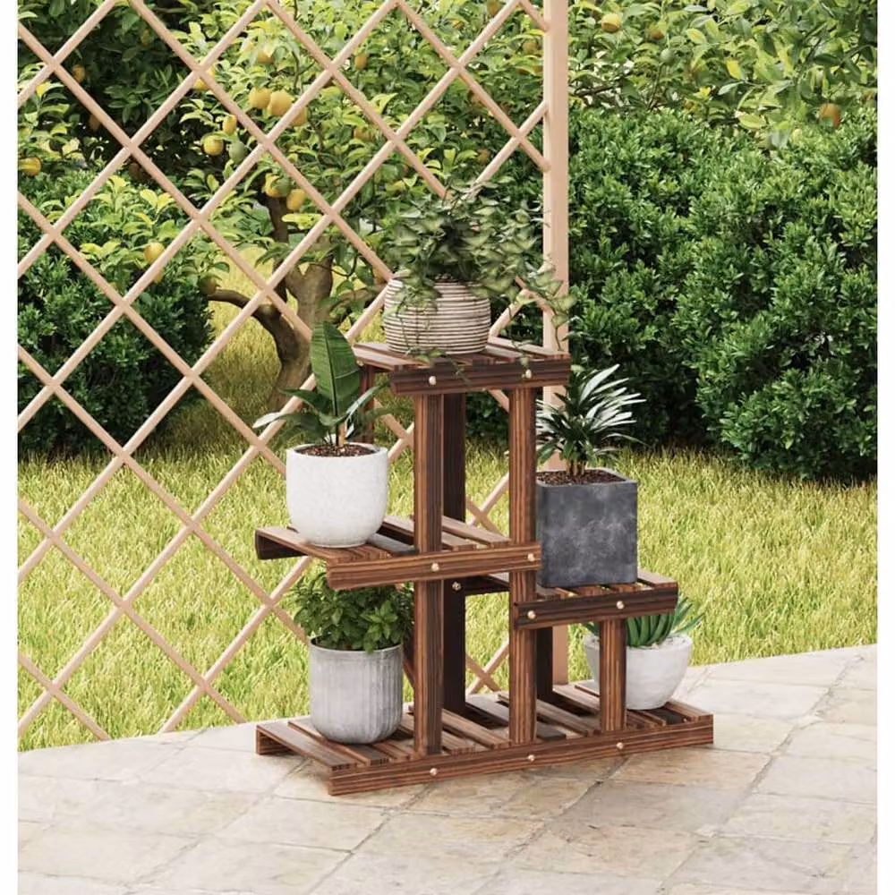 Berkfield Home Retro Wood Flower Stand, Brown, W/D/H: 58 x 25 x 51 cm – 2