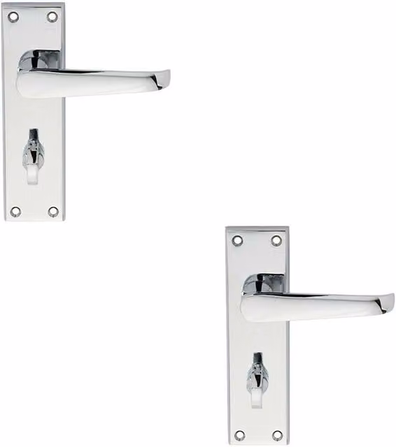 Loops 2x Pair Straight Victorian Lever Bathroom Backplate in Chrome, W: 150 mm x H: 43 mm