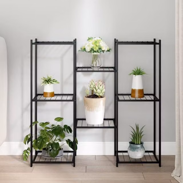 Berkfield Home Black Metal Flower Stand, W/D/H: 83 x 25 x 80 cm