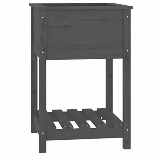 vidaXL Rustic Pine Wood Planter with Shelf, Grey, W/D/H: 54 x 54 x 81 cm