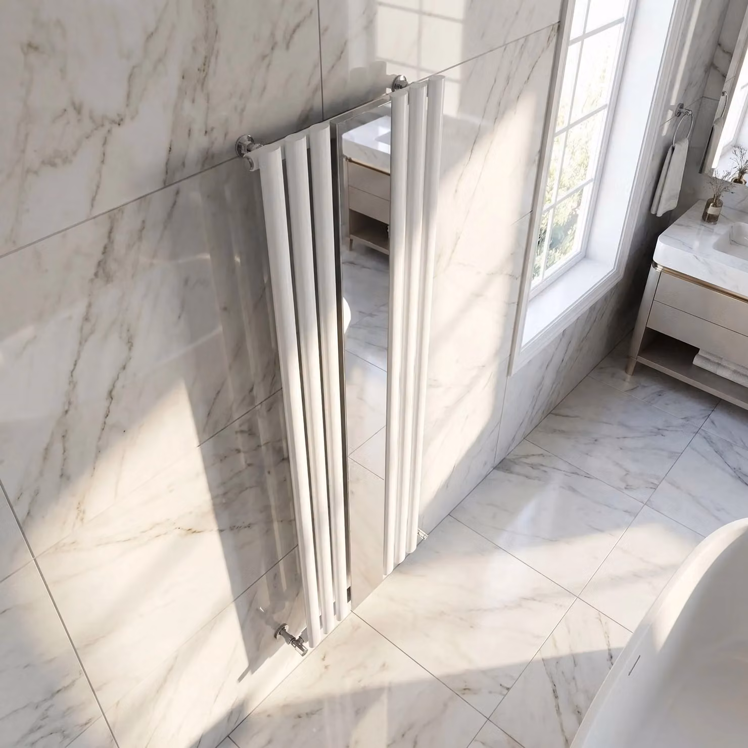 Balterley Embrace Vertical 1 Panel Radiator and Mirror, Gloss White, H 180.0 cm x W 49.9 cm – 2