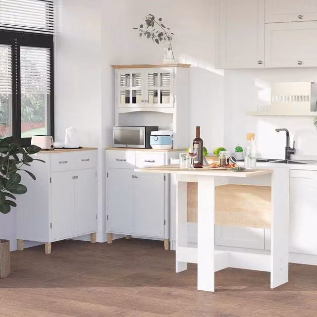 EONLION White Wooden Drop-Leaf Folding Dining Table
