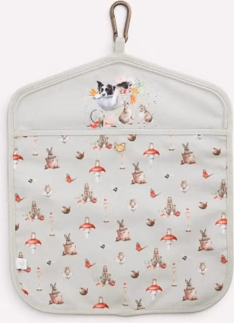 Wrendale Designs Garden Friends Animal Print Fabric Peg Bag in Grey and Multicolour, W: 30 cm, H: 35 cm – 1