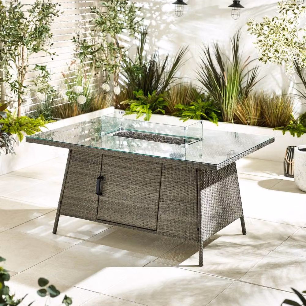 FurnitureboxUK Marbella 9 Seat Grey Polyrattan Garden Dining Set with Firepit Table – 2
