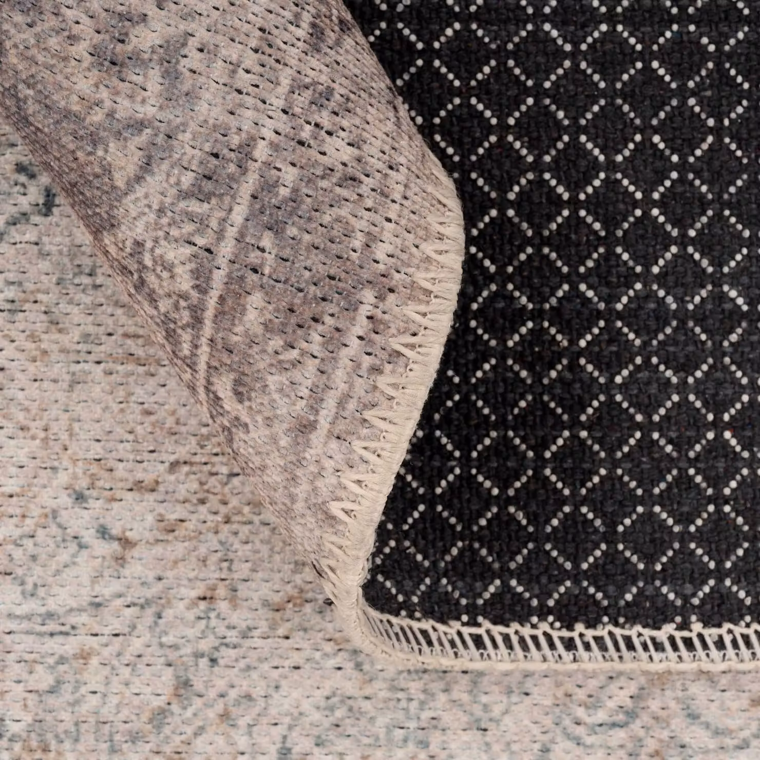 Kukoon Distressed Abstract Hallway Runner Rug in Beige and Mid Grey, Non-Slip and Washable, W: 60 cm, L: 240 cm – 2
