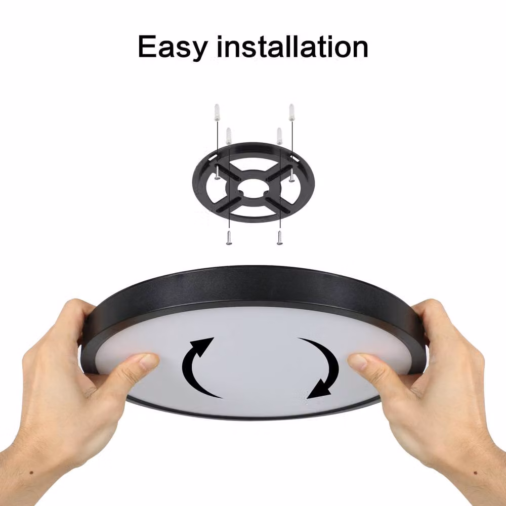 Goeco Round LED Ceiling Light, 24W, 6500K Cool White, IP54 Waterproof, Black – 7