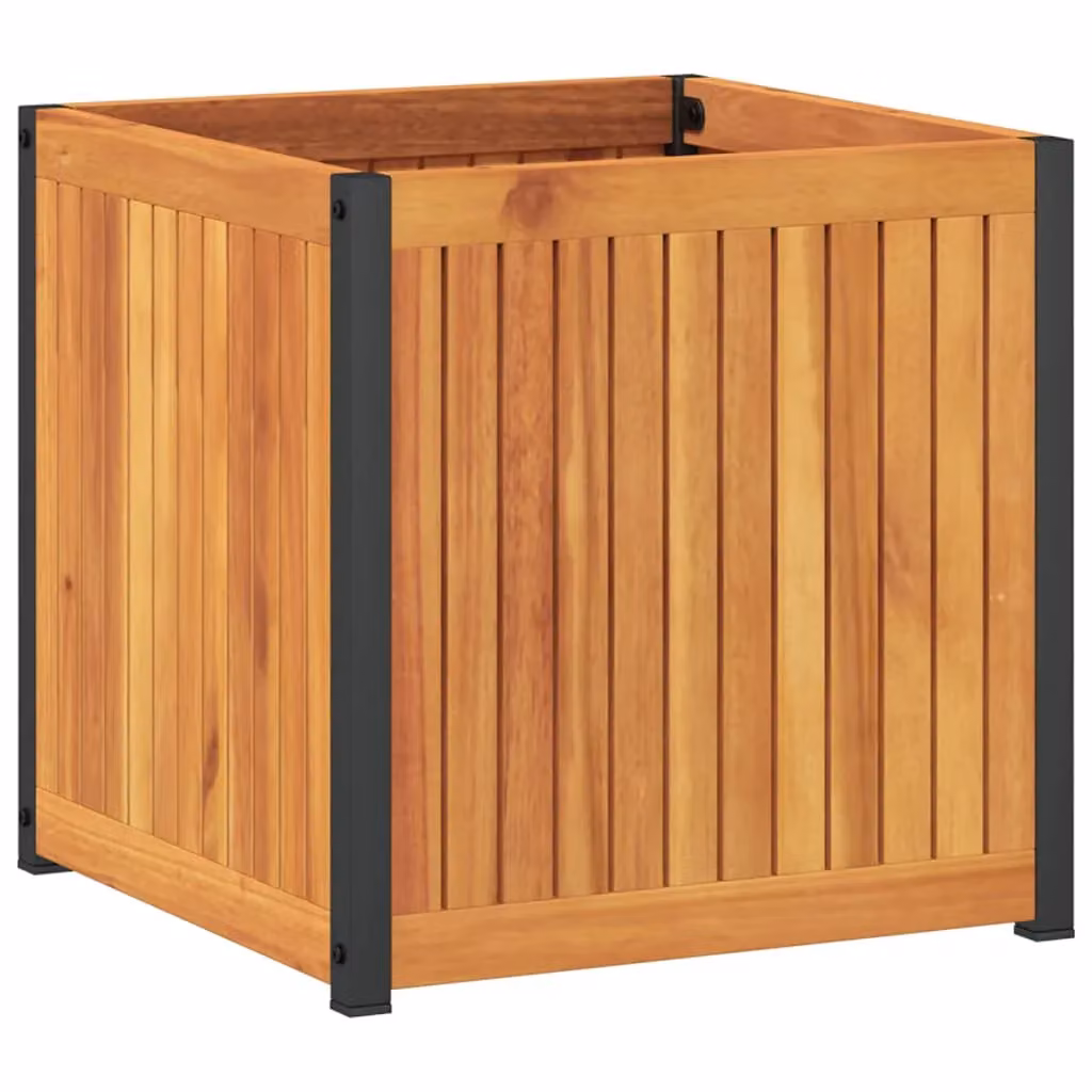 Berkfield Home Garden Planter in Brown Solid Wood and Steel, W/D/H: 45 x 45 x 44 cm – 2