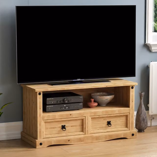 Vida Designs Rustic Brown Pine and Metal TV Cabinet – 1