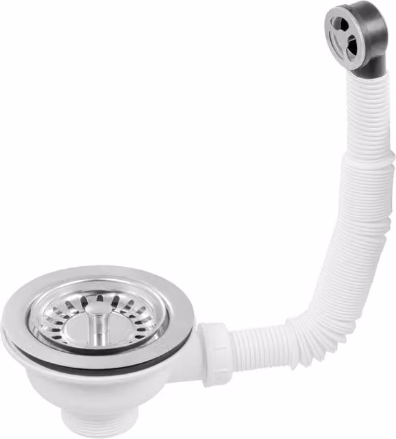 McAlpine 1.5 inch Universal Basket Strainer Waste and Overflow for Kitchen Sinks in White Stainless Steel