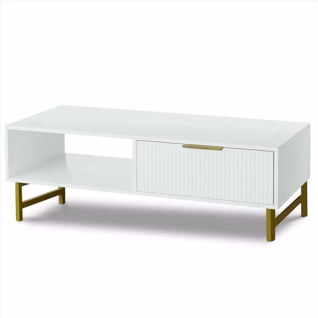 KOSY KOALA Modern White Coffee Table with Gold Metal Legs and Storage for your Living Room