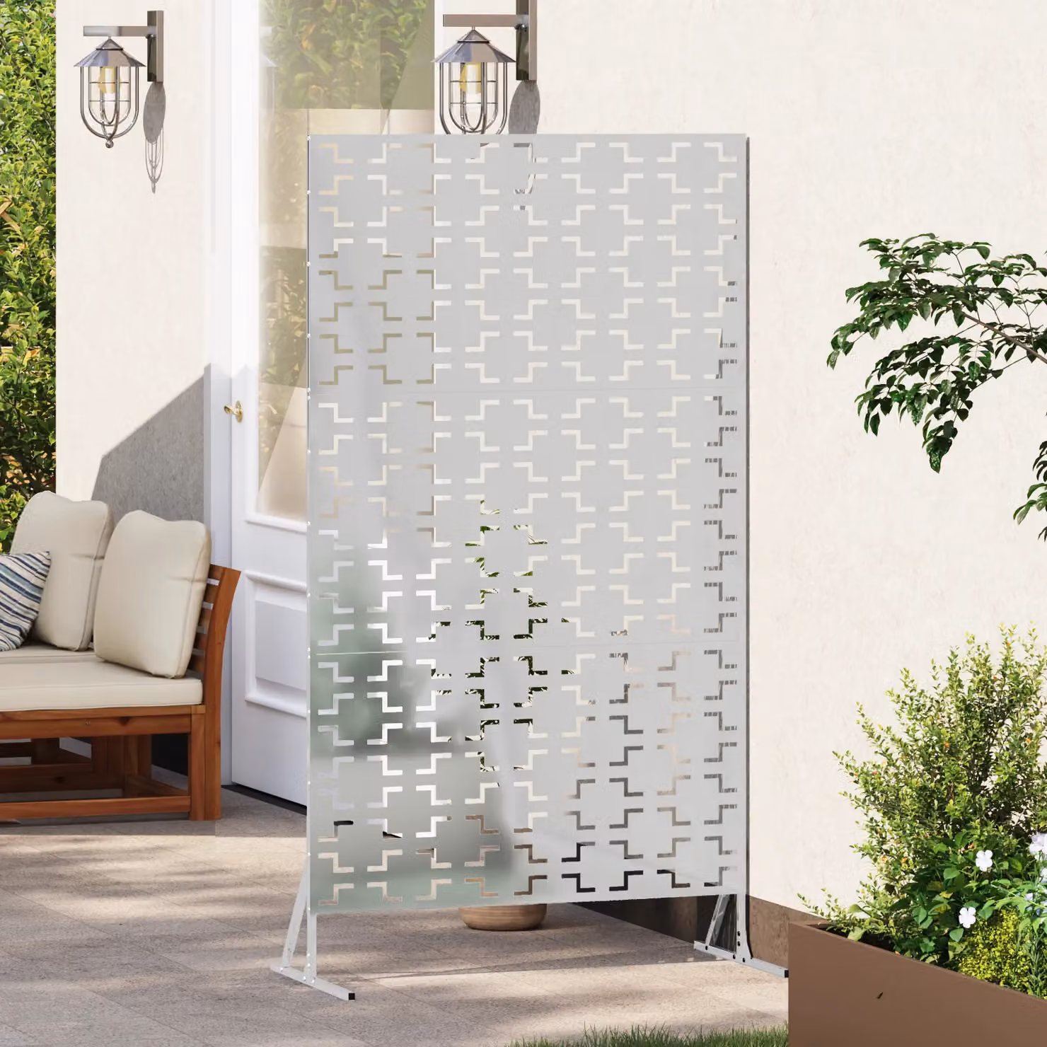 Berkfield Home Silver Galvanised Steel Privacy Screen, W: 100 cm, D: 50 cm, H: 180 cm – 3