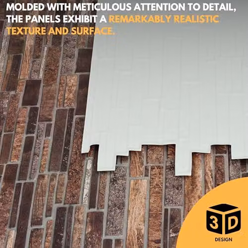 Novecrafto 3D Wall Panels Slim Stone Brick Effect PVC Cladding, Brown, 6 Sheets, W/H: 96 x 48 cm – 6