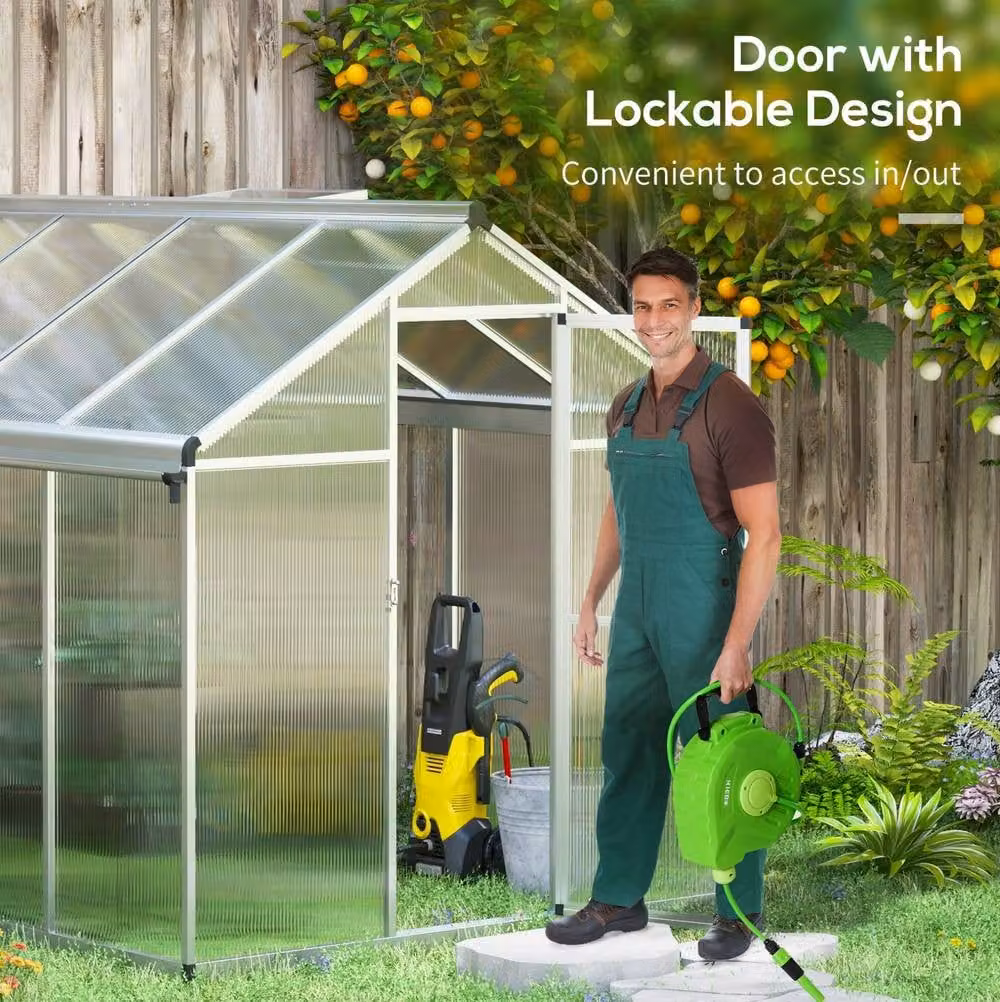 STILVORA Walk-In Greenhouse with Polycarbonate Roof Vent, Rain Gutter and Lockable Door in Transparent, W/D/H: 192 x 195 x 243.5 cm – 3
