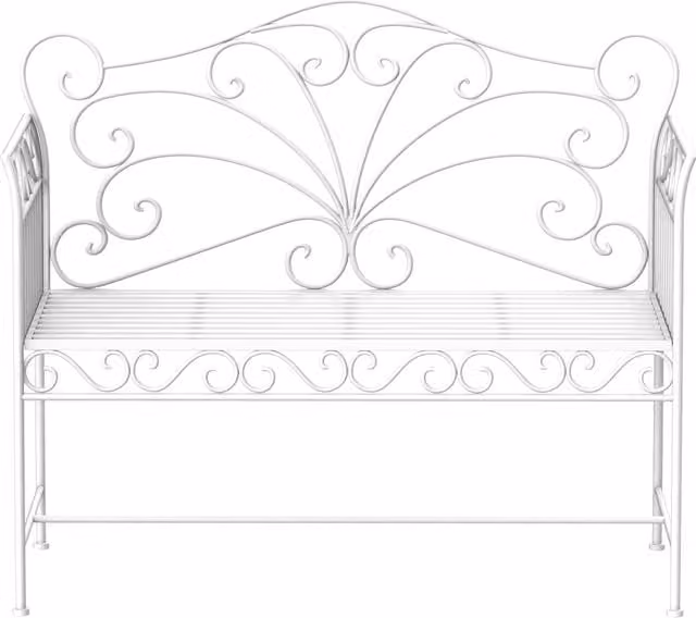 Outsunny 2 Seater Metal Garden Bench with Decorative Floral Backrest in White – 1