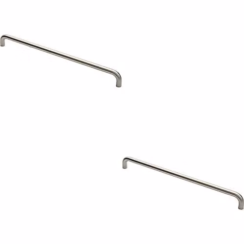 Loops 2 Pack Round D Bar Pull Handles in Brushed Satin Stainless Steel, Silver, Fixing Centres: 600 mm