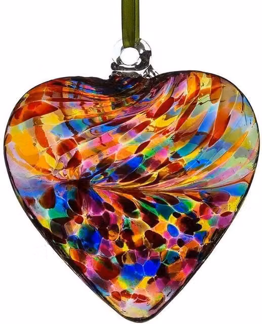 Sienna Glass Handmade Multicoloured Hanging Heart Ornament in Red