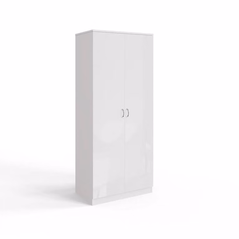 SPETLEK White Gloss Double 2 Door Wardrobe with Hinged Doors