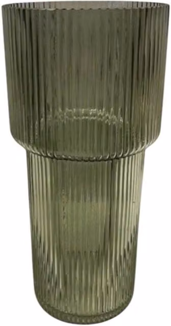 Four Candle Vintage Green Tall Ribbed Glass Vase, H: 30.0 cm, W: 14.0 cm, D: 14.0 cm – 1