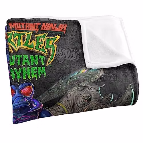 LOGOVISION Teenage Mutant Ninja Turtles Mutant Mayhem Mutant Baddies and Patches Super Soft Silky Touch Throw Blanket, White, W/D/H: 152 x 127 cm – 2