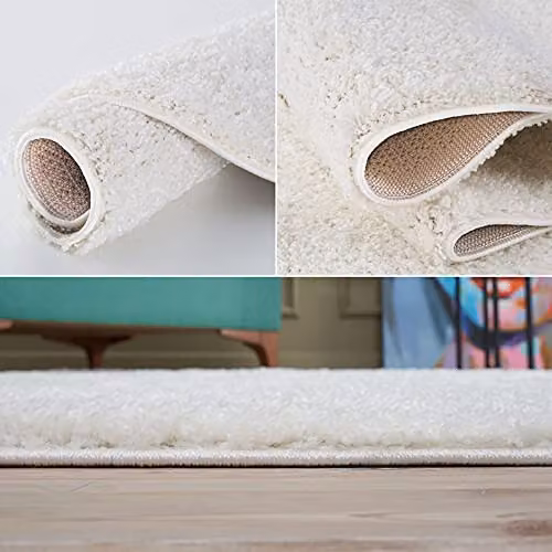 THE RUGS White Plain Shaggy Round Rug, Diameter: 120 cm – 3