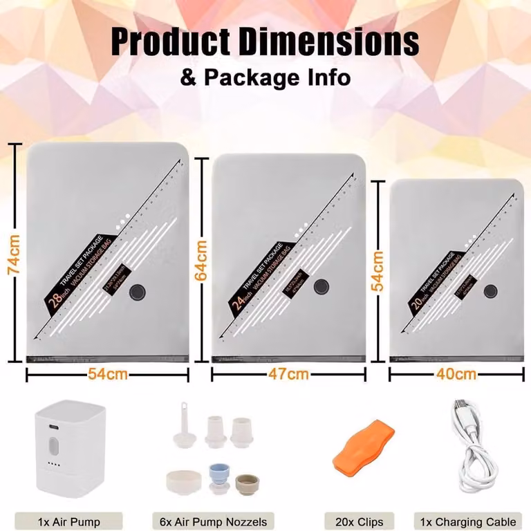 ATEK 20 Pack Reusable Vacuum Storage Bags with Wireless Air Pump in Clear