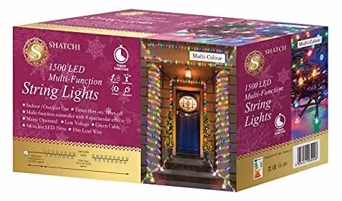 Shatchi 1500 LED Multicolour Fairy String Lights with Timer, 150m – 4
