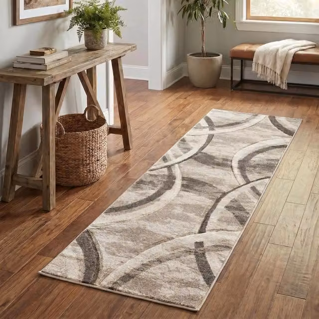 Desire Rugs Santiago Modern Abstract Geometric Carved Runner Rug, Beige and Bronze, W: 60 cm, L: 220 cm – 1