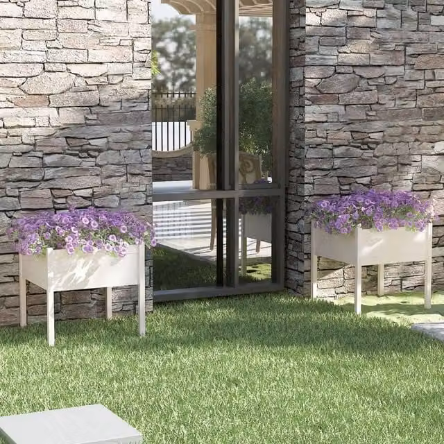 Berkfield Home Garden Planter Tub Set of 2, White, Solid Wood, W/D/H: 70 x 70 x 70 cm