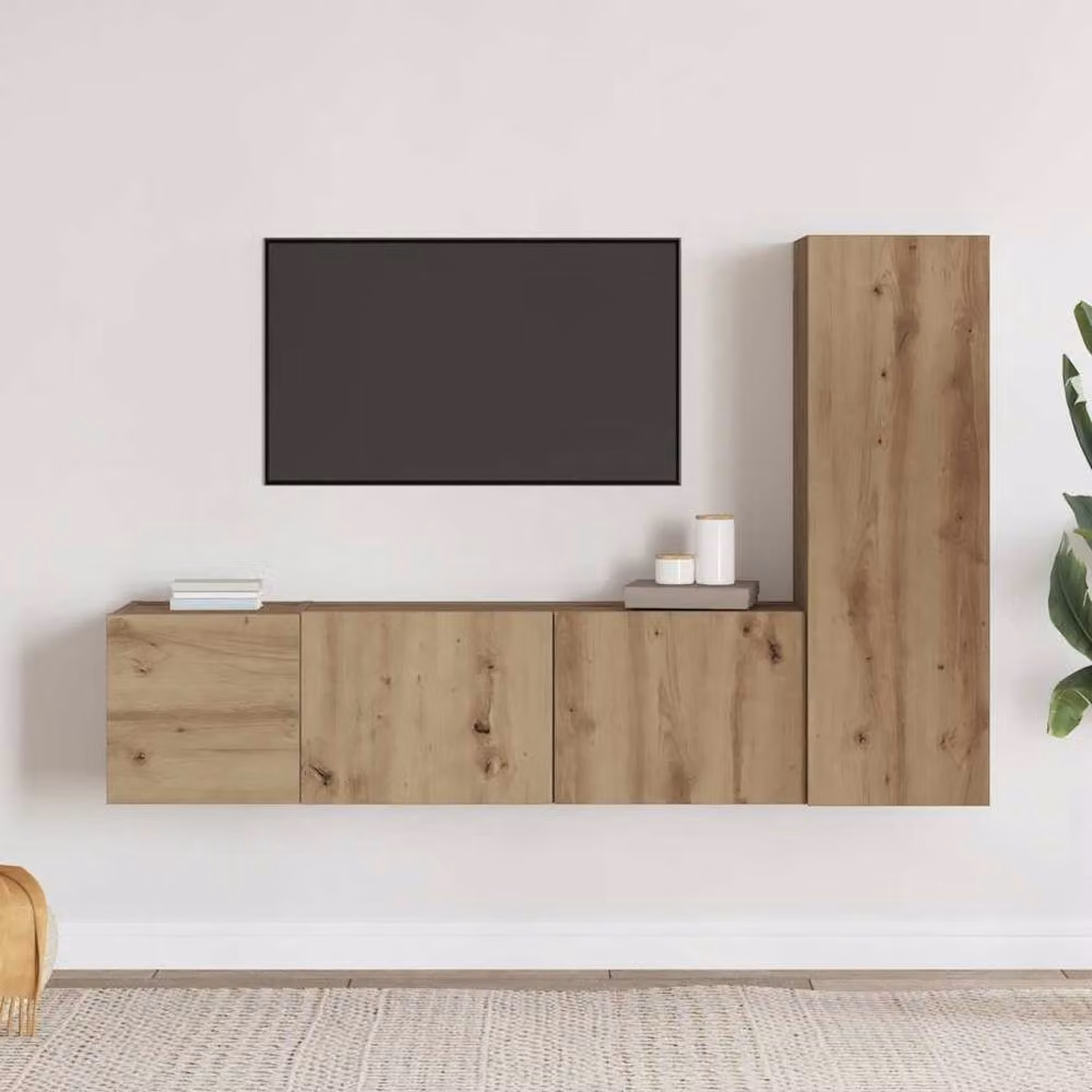Berkfield Home Artisan Oak Wall Mounted TV Cabinets, 3 Piece Set in Brown – 2