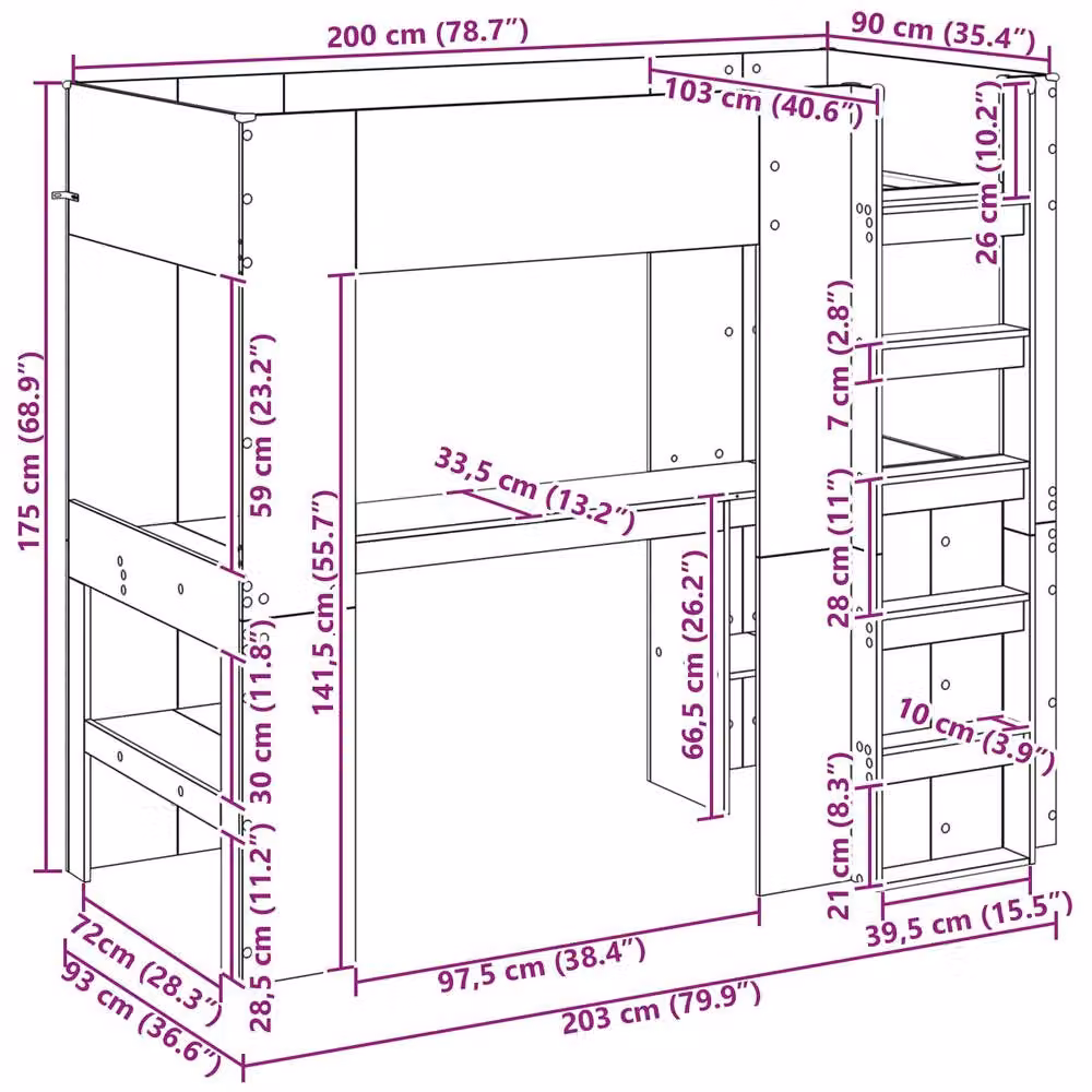Berkfield Home Loft Bed Frame with Desk in Sonoma Oak and Brown, W/D/H: 90 x 200 cm – 3