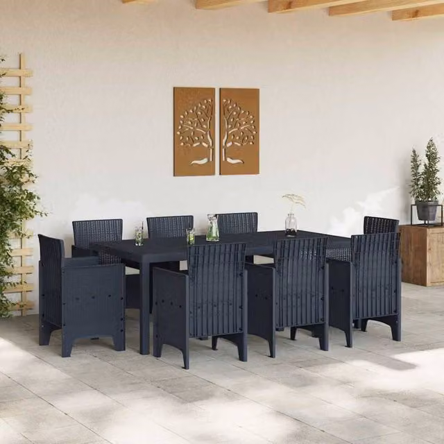 Berkfield Home Modern 9 Piece Anthracite Poly Rattan Garden Dining Set with Cushions