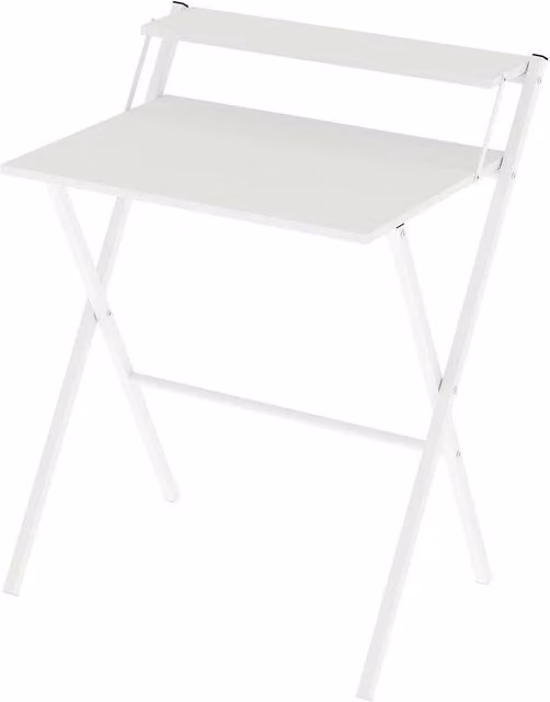 Kelvenix Foldable Computer Desk with Monitor Shelf, White, W/D/H: 100 x 100 x 84 cm
