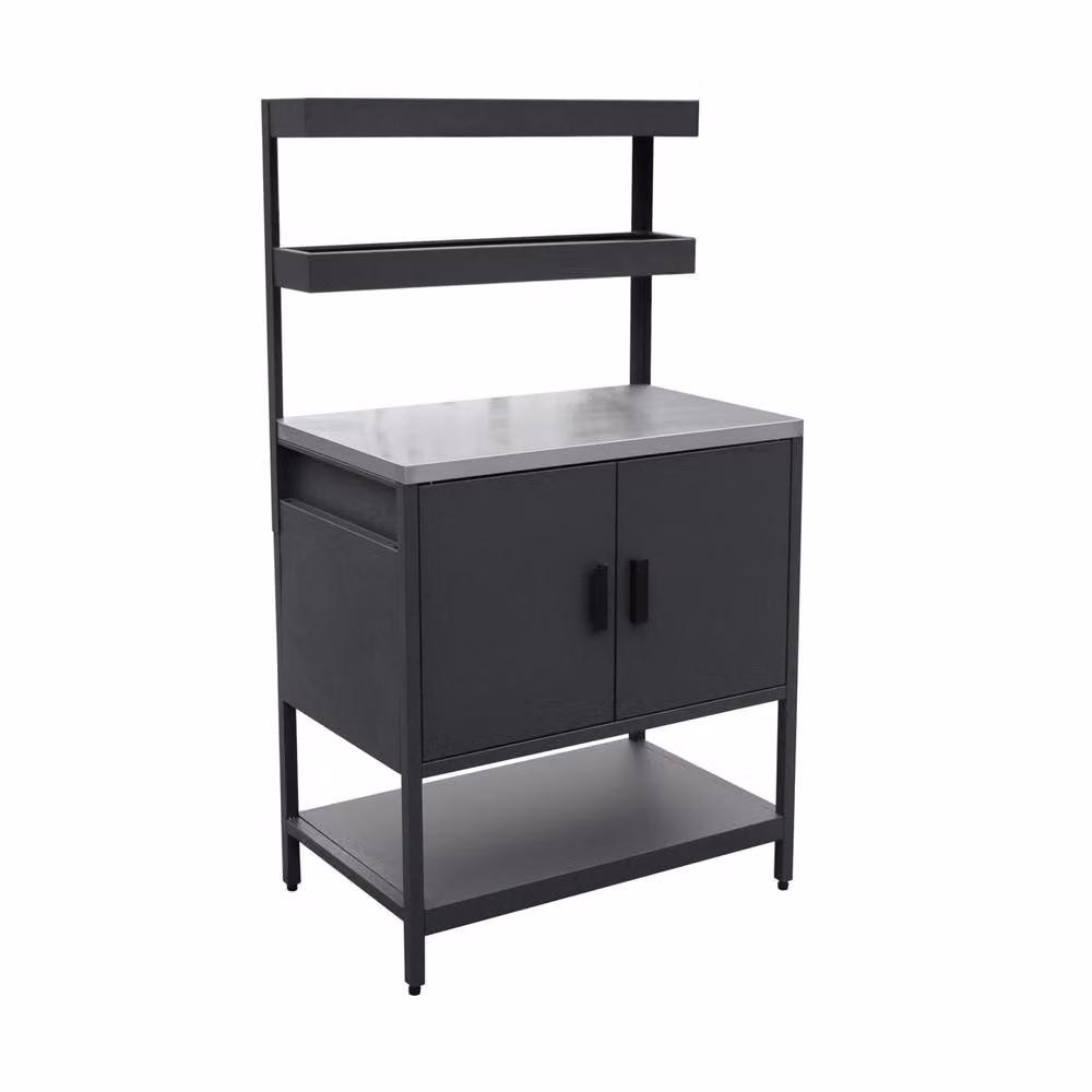 sweeek Stainless Steel Outdoor Kitchen Storage Module in Black with 2 Hanging Shelves and 2 Hinged Doors, W/D/H: 80 x 51 x 142 cm – 2