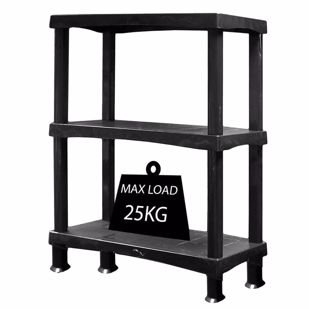 Nordara 3 Tier Plastic Shelving Unit Storage Organiser in Black – 4