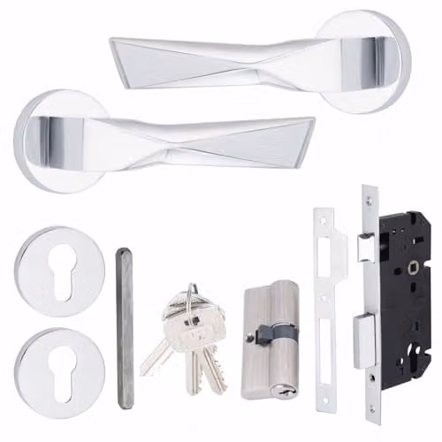 Golden Grace Aura Euro Lock Door Handles, Polished Chrome Key Lock Set, 70mm