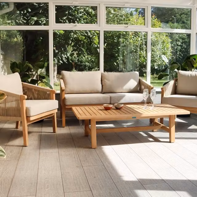 Royalcraft Roma 4 Piece Modern Acacia Wood Sofa Lounge Set in Beige