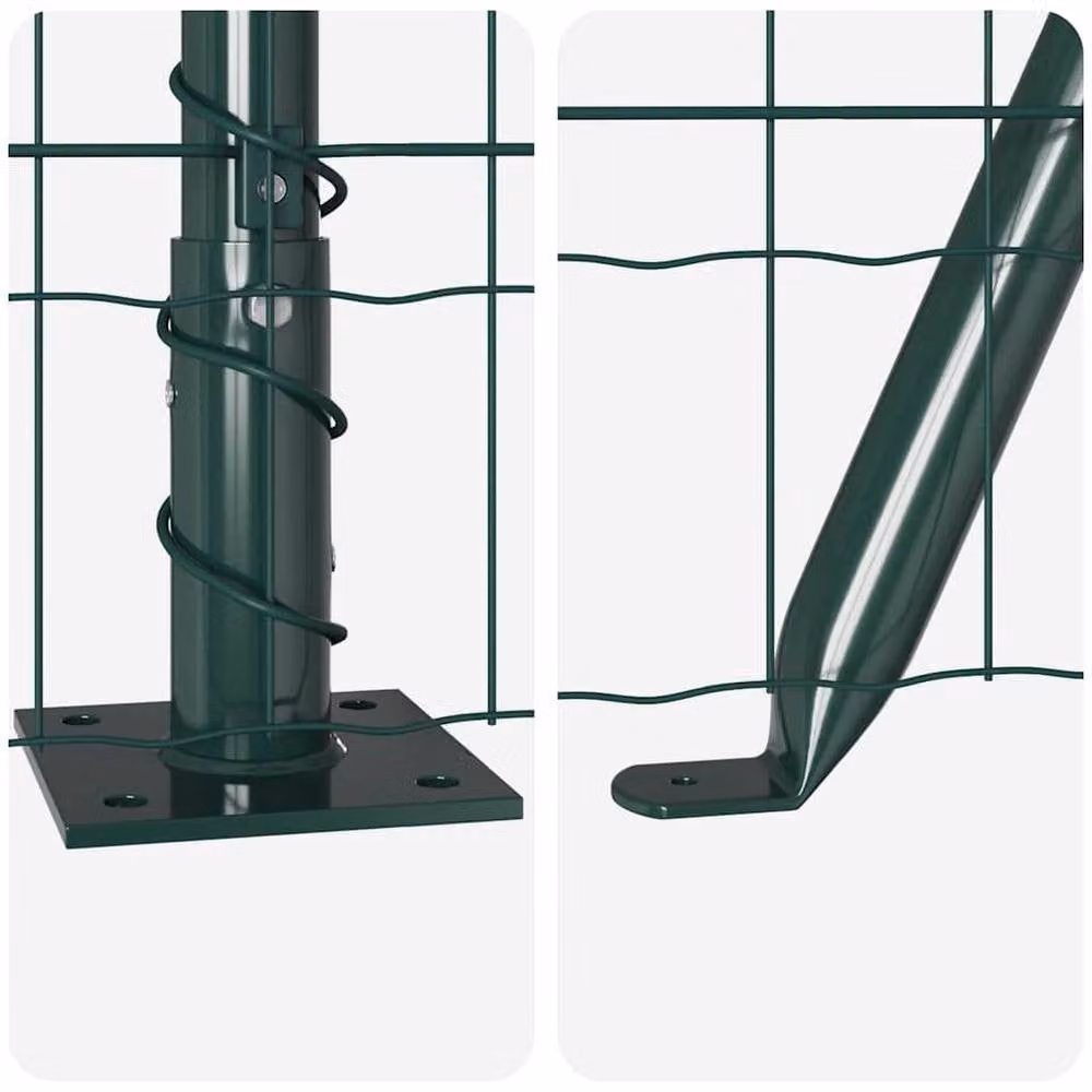 Berkfield Home Green Euro Fence with 7 Flanged Posts, Galvanised Steel, 1.6 x 10 m – 7