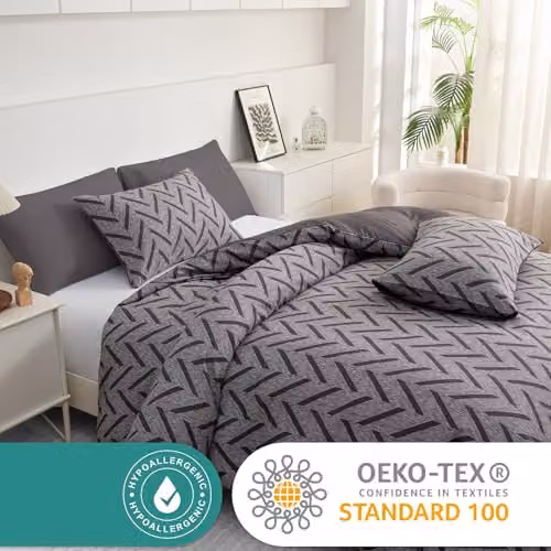 Pamposh King Size Reversible Microfibre Duvet Cover Set in Grey with Pillowcases and Zipper Closure – 4