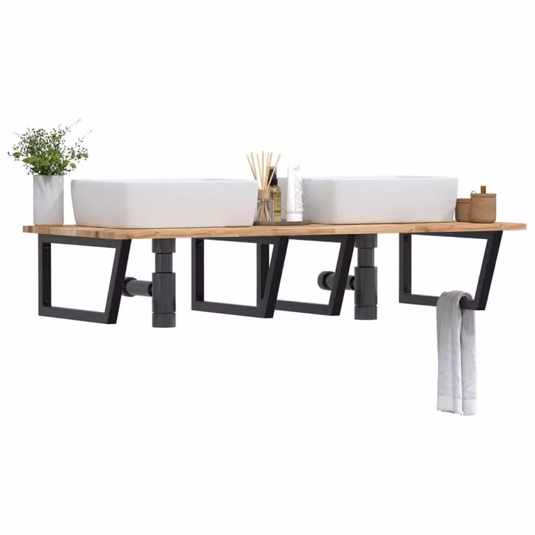 Berkfield Home Wall Mounted Basin Shelf in Brown Acacia Wood and Steel